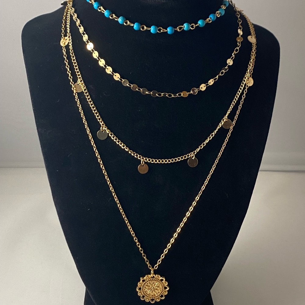 Gold and Turquoise Layered Necklace Set